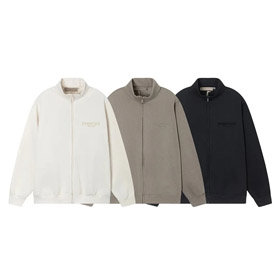 Essentials Festfarbe Buchstaben Druck Reißverschluss Langärmel Mantel Jacke-4366  