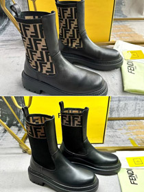 Fendi Mid-Calf Runde Zehe gestickte Brief Kampfstiefel-5767  