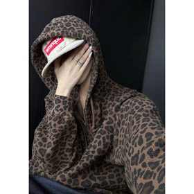 Supreme Leopard Druck Kapuze mit Reißverschluss Sweatshirt-5898  