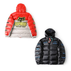 Supreme x Fox Racing glänzende Kapuze Casual Daunenjacke-5919  