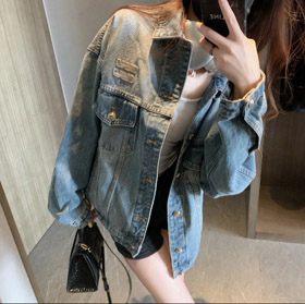 Miu Miu gewaschen blaue Patchwork Denim Jacke-5946  