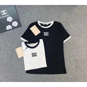 MIUMIU 2025 Sommer Neues Rundhals Kontrast Farbe Buchstabe Druck Loose Kurzarm T-Shirt-2583  