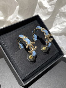 Chanel Licht Gold Denim Blaue Reifen Ohrringe-3595