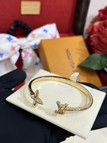 Louis Vuitton LV Rose Quarz Blumenbuchstabe Gold offenes Armband-3720