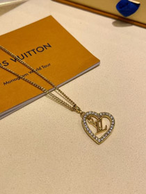 Louis Vuitton LV Gold Buchstaben Hohldiamant Herz Halskette-3725