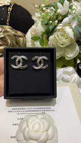 Chanel weiße Emaille Doppel C Silber Ohrringe-3743