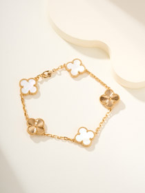 Van Cleef & Arpels Weiß-Perlmutt-Gold Fünf-Blumen-Vier-Blatt-Kleie Armband-3758