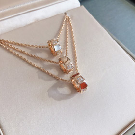 Bulgari Schlange Knochenrad weiße Perlmutt rot Chalzedonie rose Gold Halskette-3765