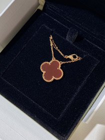Van Cleef & Arpels Vierblatt Kleefer Gold Rot Obsidian breite Halskette-3790