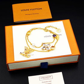 Louis Vuitton LV doppelte Metallkette eingelegte Diamant Armband-3801