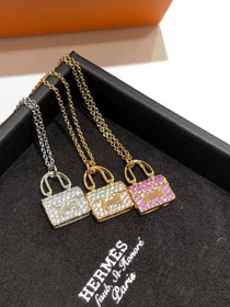 Hermes Hängeschloss Diamant Rose Gold Anhänger Kette Halskette-3837  