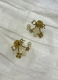 Dior Gold Stern Perle Doppel Kugel Ohrringe-4017