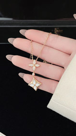 Louis Vuitton LV Blumenmuster Diamant-Set Perlmutt-Halskette-3860