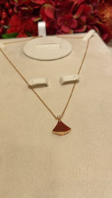 Bulgari kleine Fan Diamant rot Agat rose Gold Halskette-3894  
